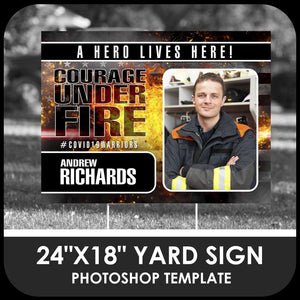 Firefighter "Warrior" Photo Drop In 24x18 Yard Sign Template-Photoshop Template - PSMGraphix