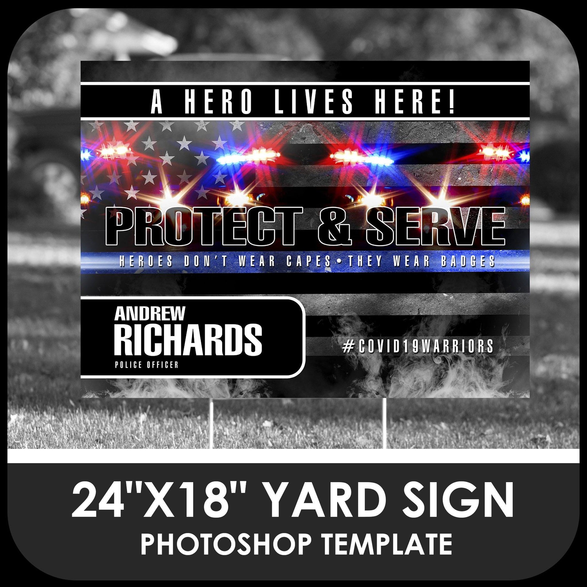 Police "Warrior" 24x18 Yard Sign Template-Photoshop Template - PSMGraphix