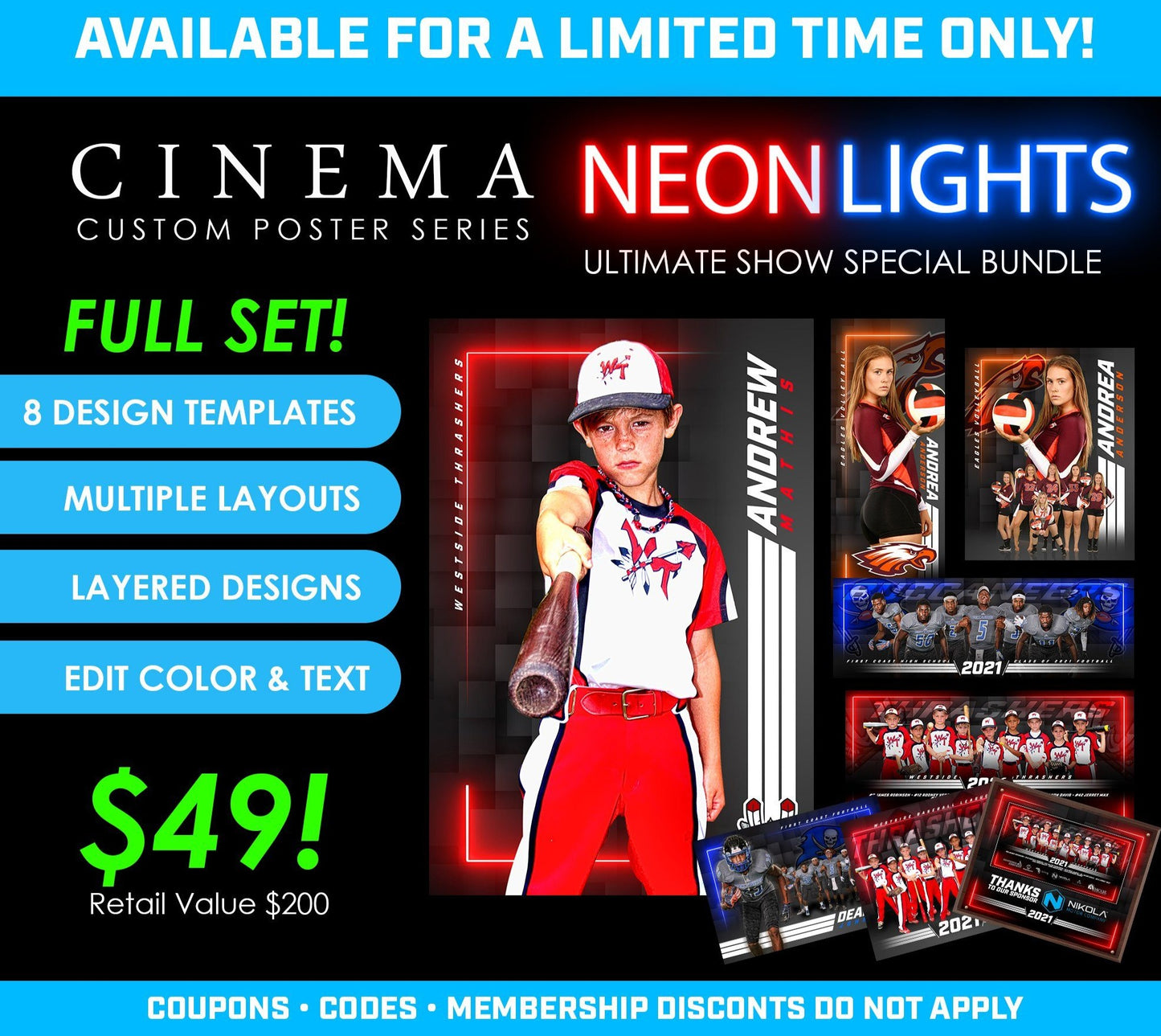 Cinema Series - NEON LIGHTS FULL SET - 2022 Limited Show Special Offer-Photoshop Template - PSMGraphix