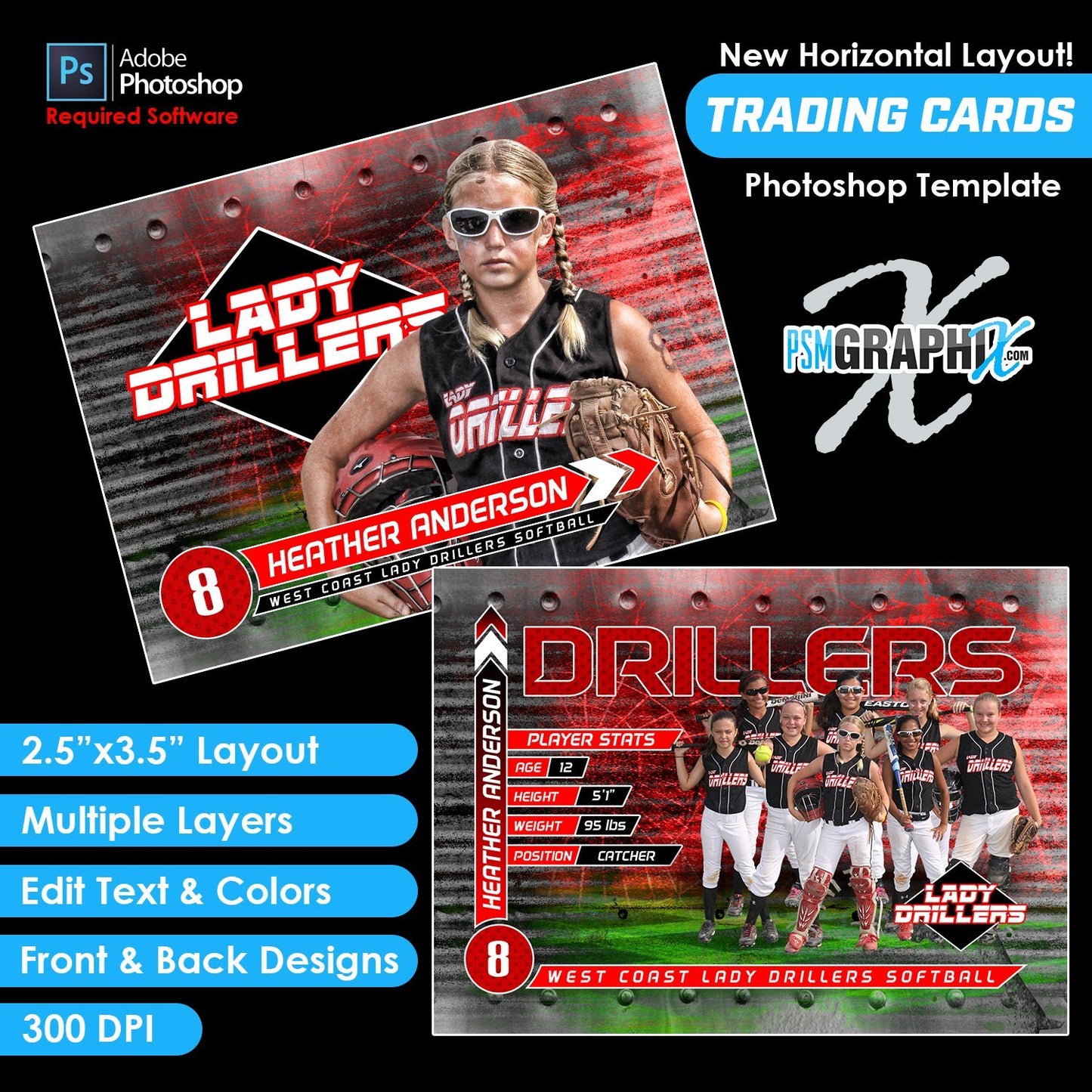 Steel Plate - V1 - Game Day Trading Card Template-Photoshop Template - PSMGraphix