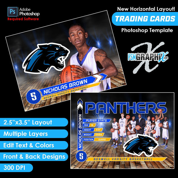 V1 - Full Set - Game Day Trading Card Templates-Photoshop Template - PSMGraphix