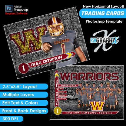 V2 - Full Set - Game Day Trading Card Templates-Photoshop Template - PSMGraphix