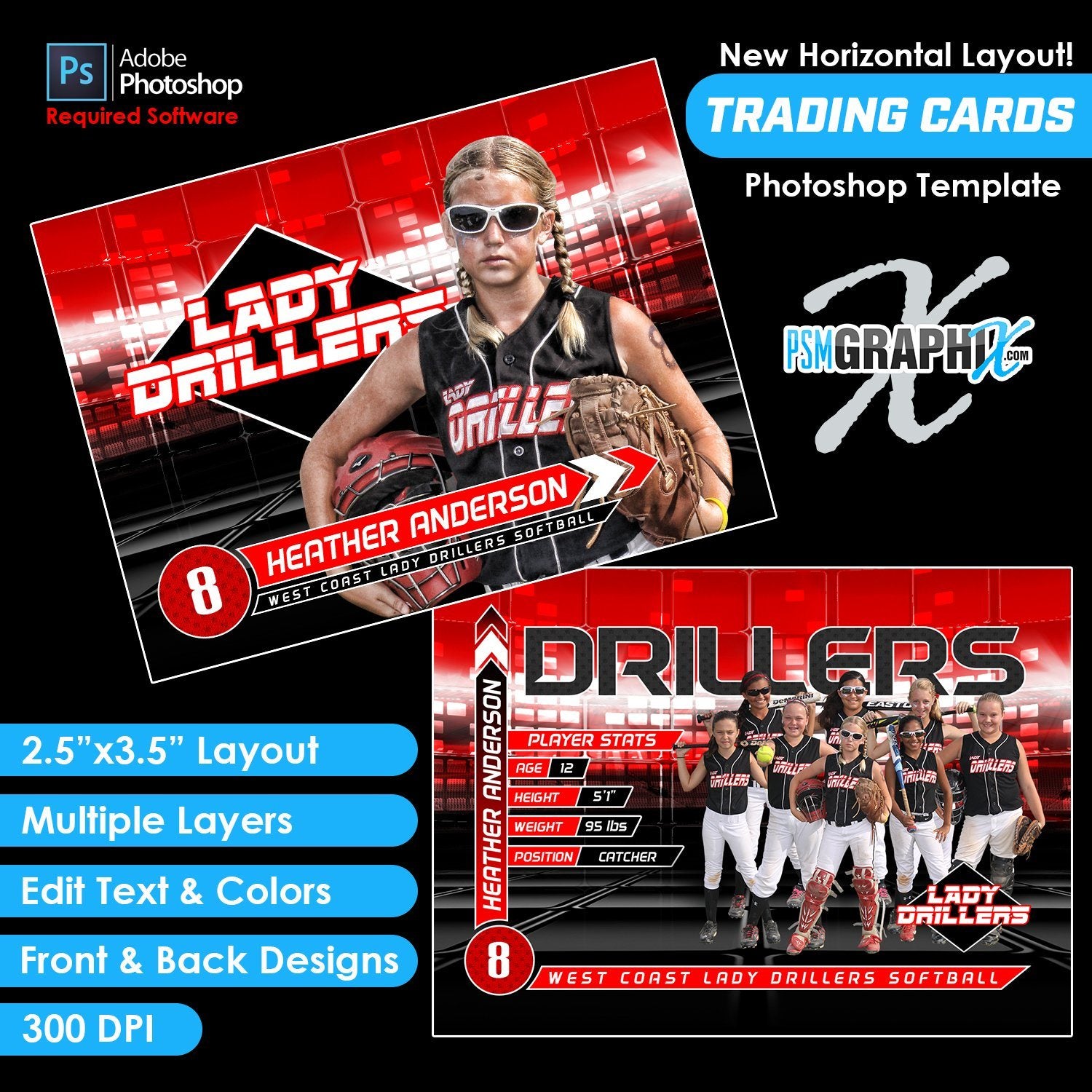 V2 - Full Set - Game Day Trading Card Templates-Photoshop Template - PSMGraphix