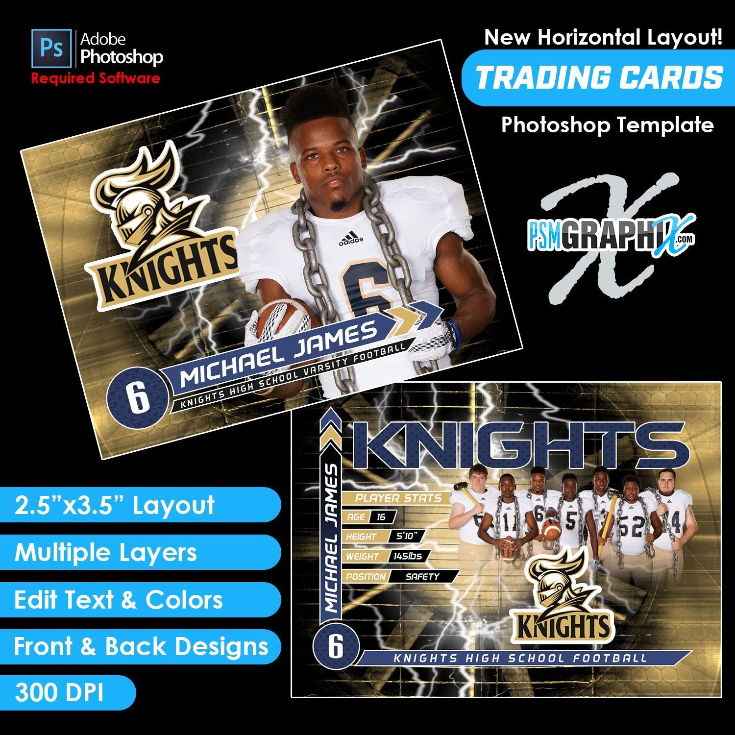 Hazardous - V2 - Game Day Trading Card Template-Photoshop Template - PSMGraphix