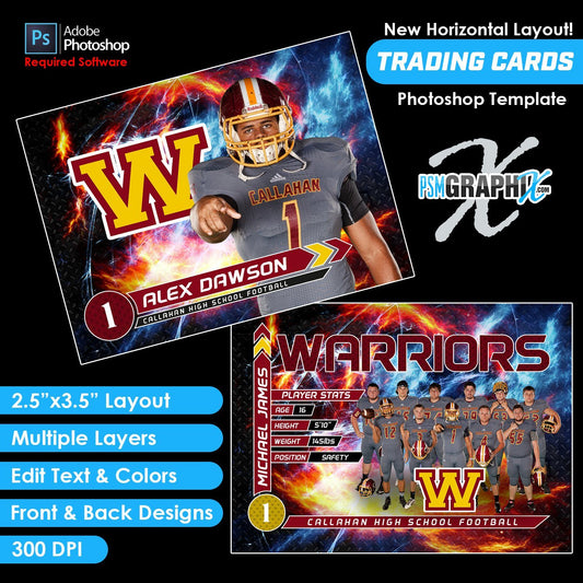 Fire & Ice - V3 - Game Day Trading Card Template-Photoshop Template - PSMGraphix