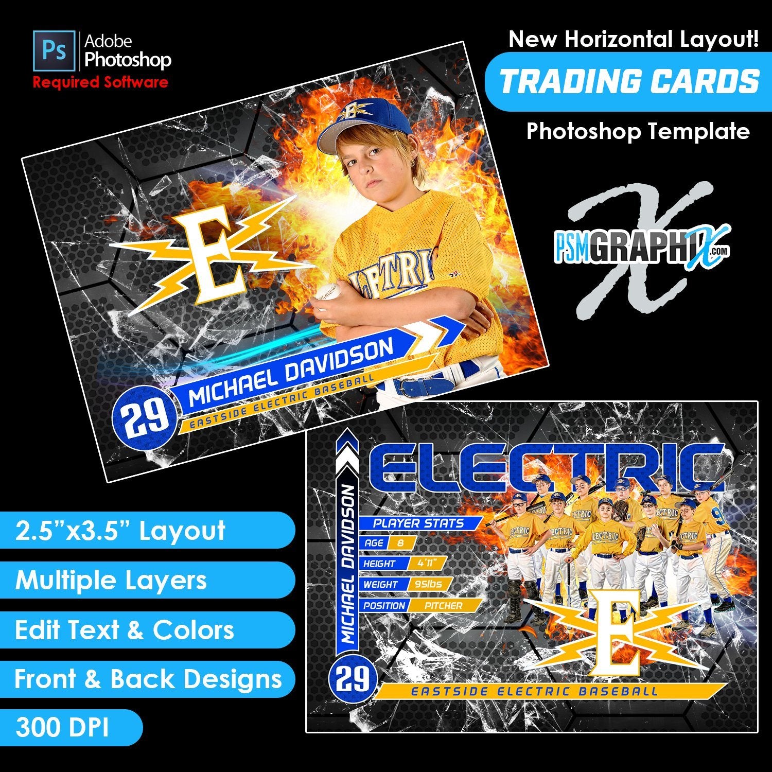 Grid Fire - V3 - Game Day Trading Card Template-Photoshop Template - PSMGraphix