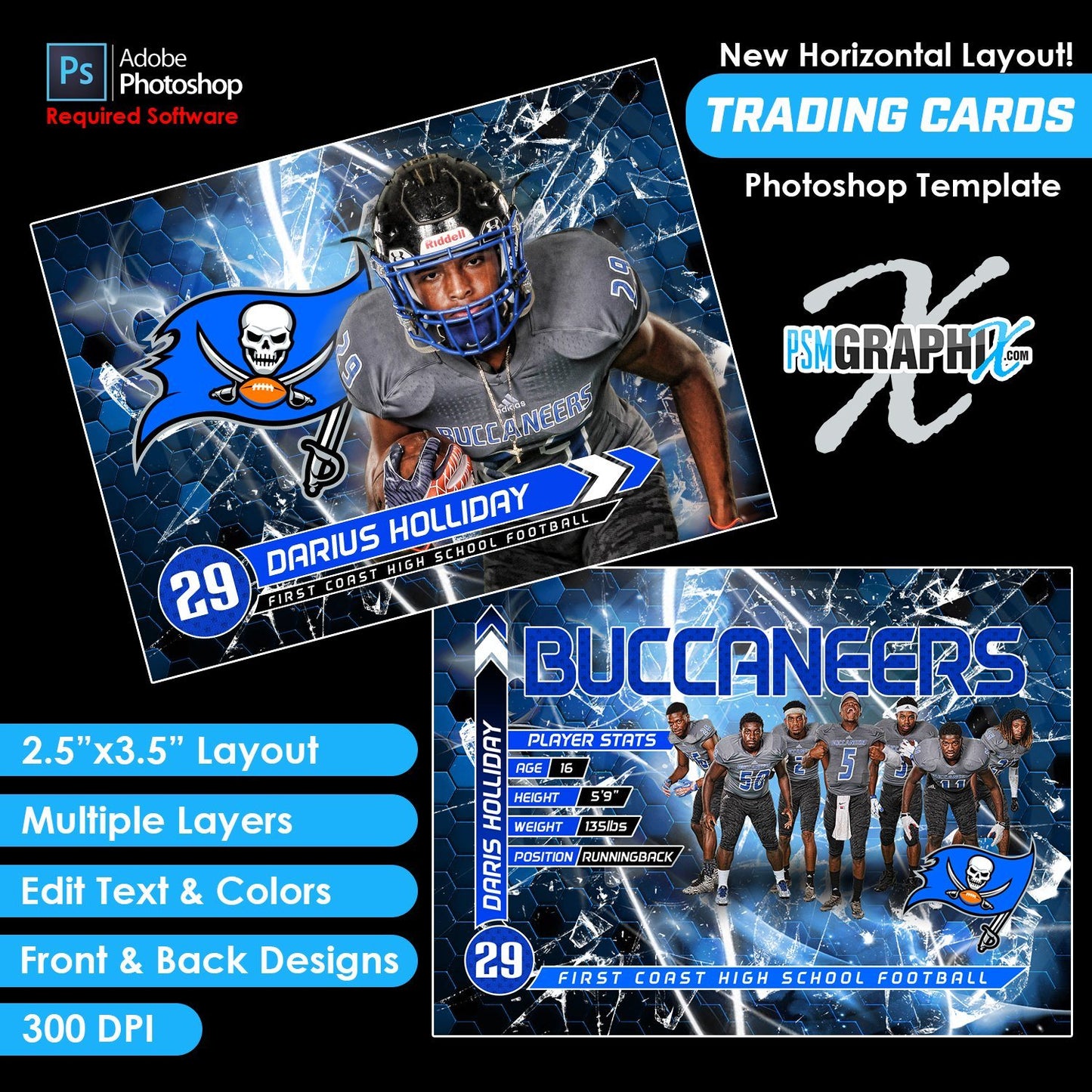 Honeycomb - V3 - Game Day Trading Card Template-Photoshop Template - PSMGraphix