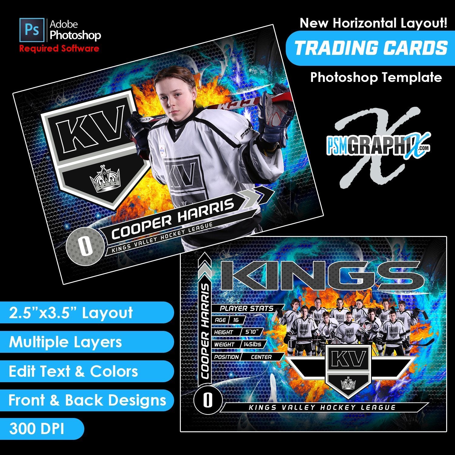 Ice - V3 - Game Day Trading Card Template-Photoshop Template - PSMGraphix