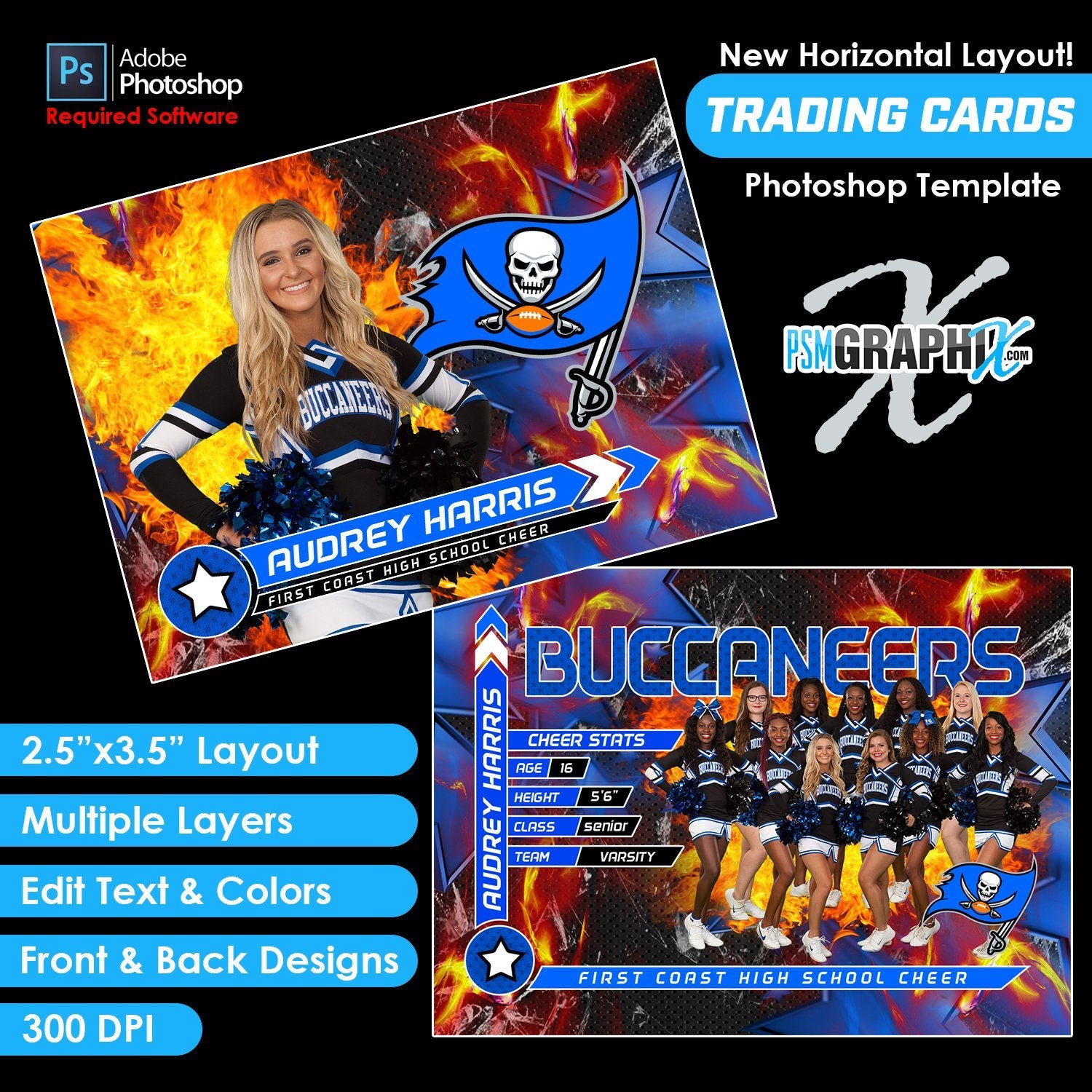 V3 - Full Set - Game Day Trading Card Templates-Photoshop Template - PSMGraphix