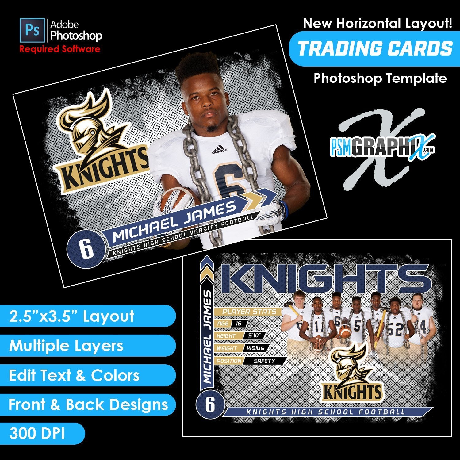 Grill - V4 - Game Day Trading Card Template-Photoshop Template - PSMGraphix