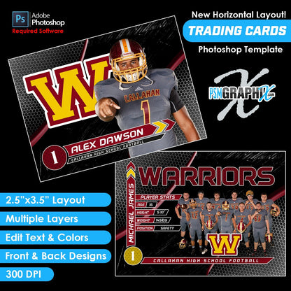 V4 - Full Set - Game Day Trading Card Templates-Photoshop Template - PSMGraphix
