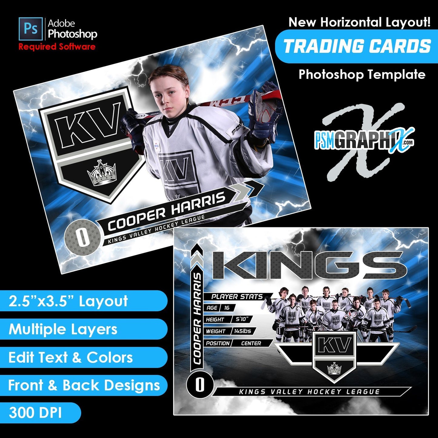 V5 - Full Set - Game Day Trading Card Templates-Photoshop Template - PSMGraphix