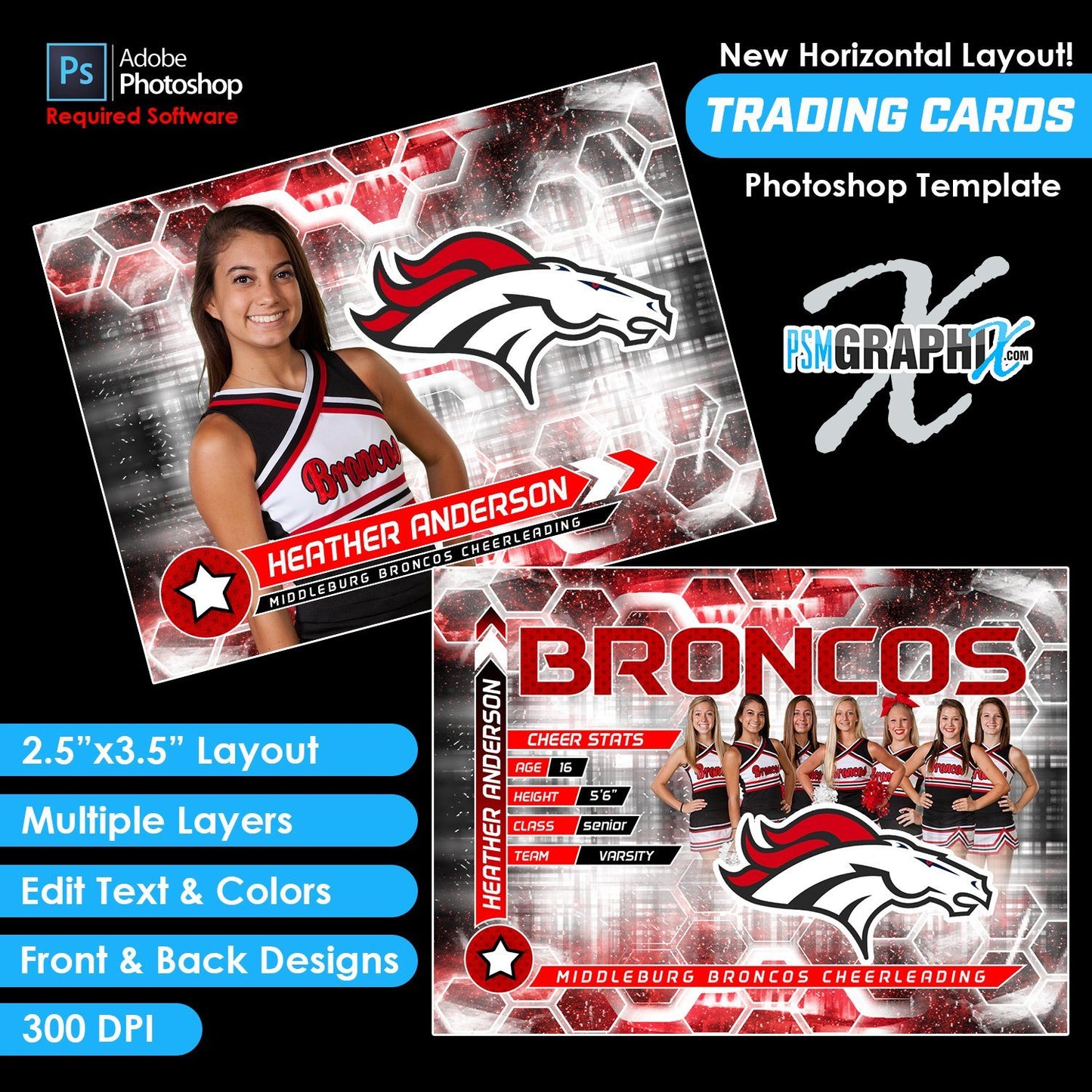 V5 - Full Set - Game Day Trading Card Templates-Photoshop Template - PSMGraphix