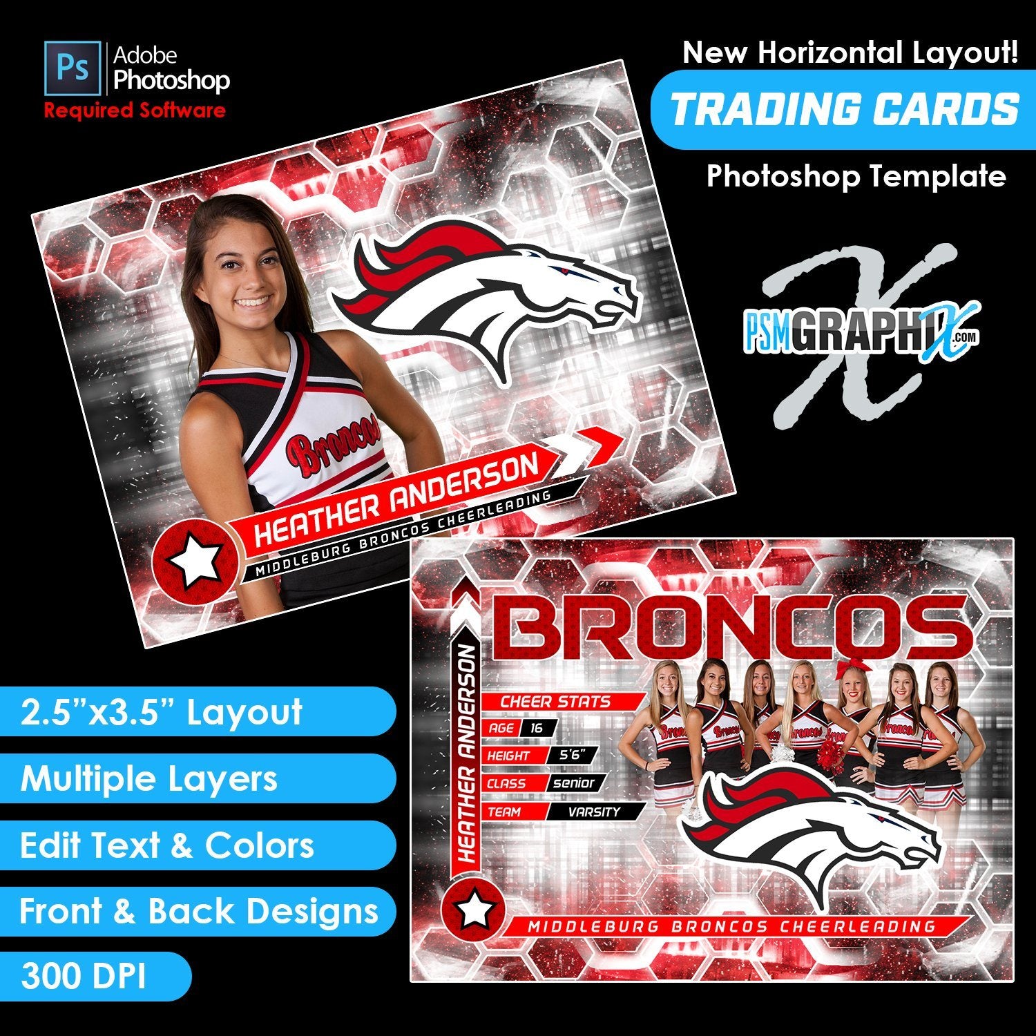 V5 - Full Set - Game Day Trading Card Templates-Photoshop Template - PSMGraphix