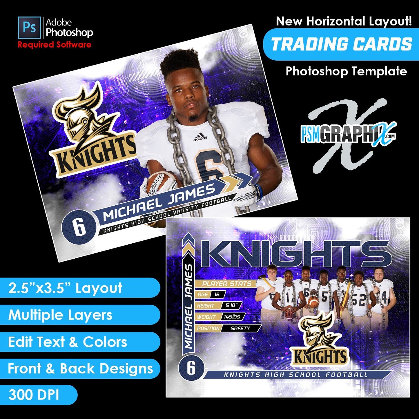 V5 - Full Set - Game Day Trading Card Templates-Photoshop Template - PSMGraphix