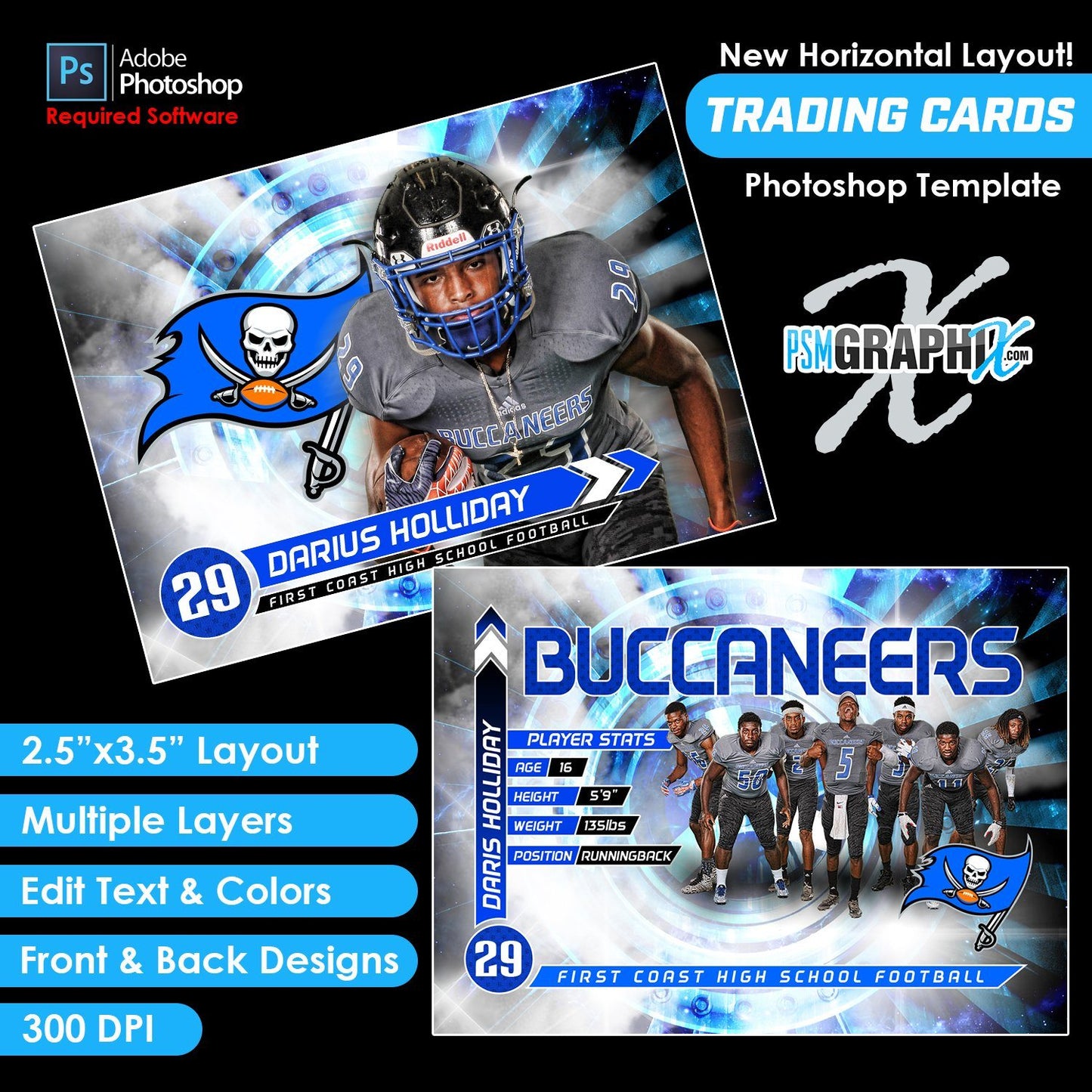 V5 - Full Set - Game Day Trading Card Templates-Photoshop Template - PSMGraphix