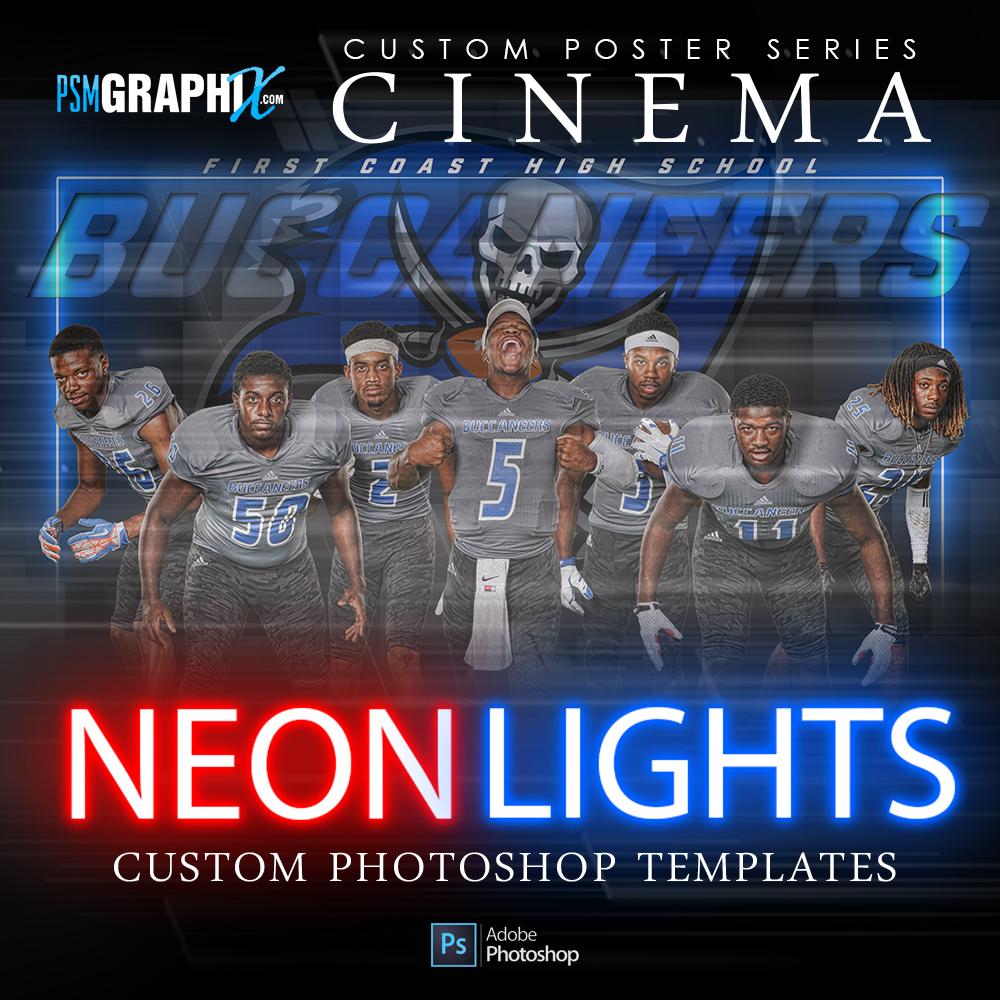 01 Neon Lights - Cinema Series FULL COLLECTION-Photoshop Template - PSMGraphix