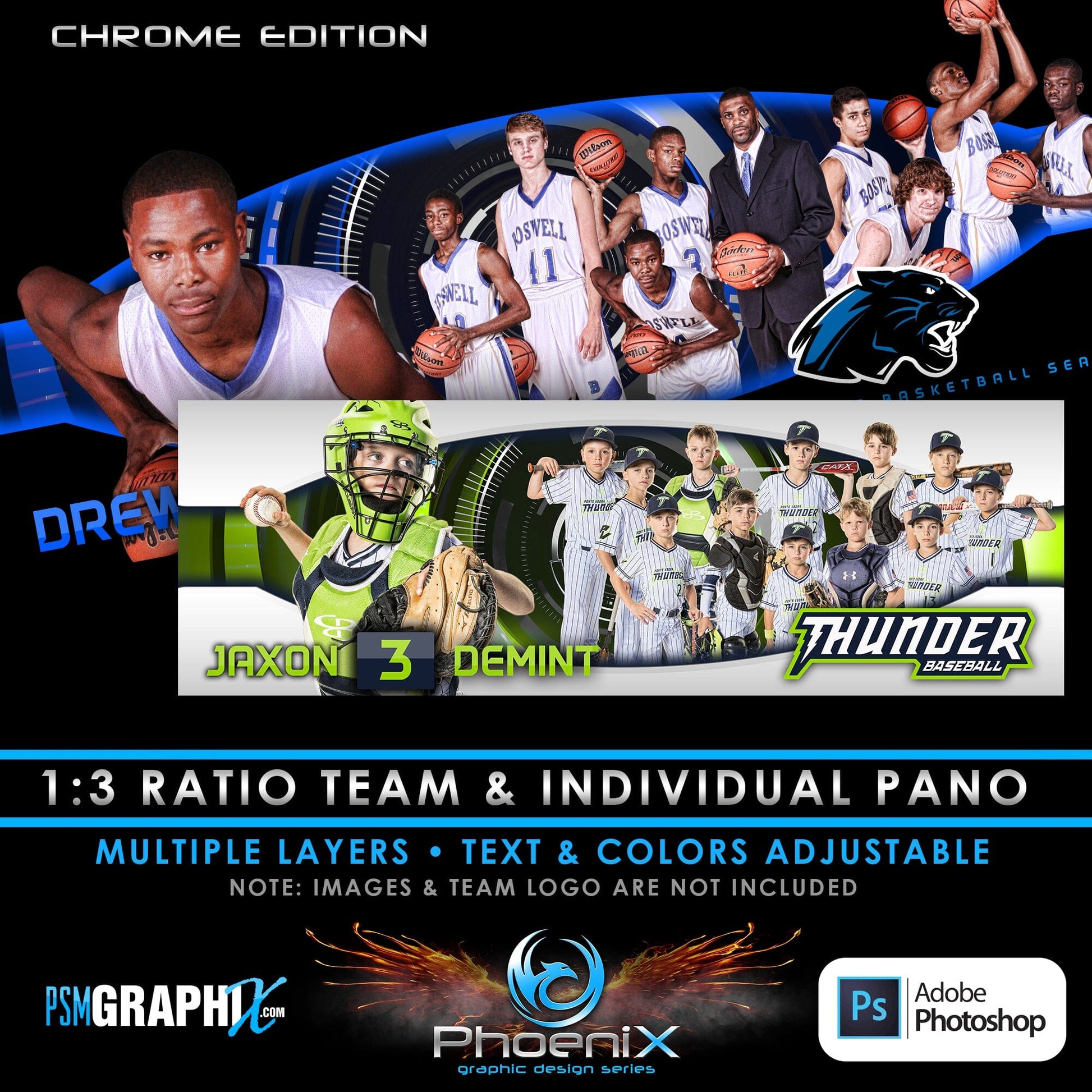 CHROME - Phoenix Series - Team & Individual Panoramic-Photoshop Template - PSMGraphix