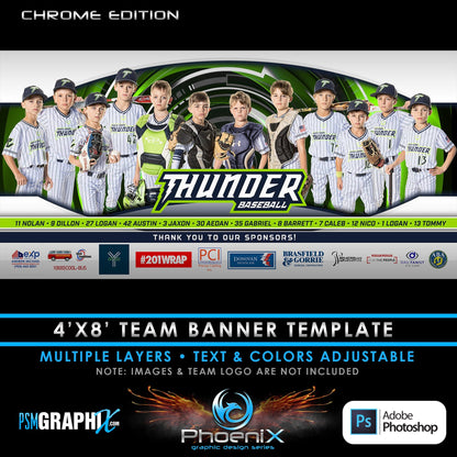 CHROME - Phoenix Series - 4'x8' Team Field Banner-Photoshop Template - PSMGraphix