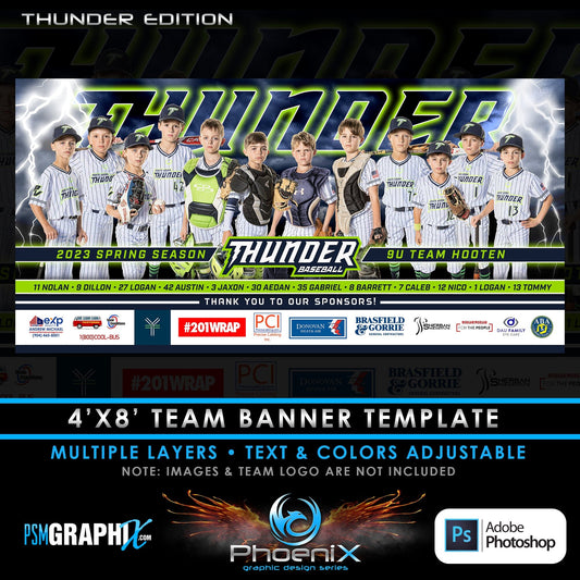 Thunder - Phoenix Series - 4'x8' Team Field Banner-Photoshop Template - PSMGraphix