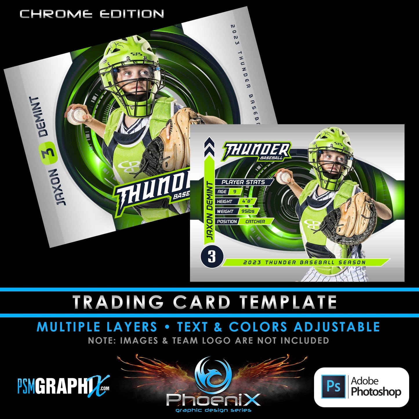CHROME - Phoenix Series - Trading Card Template-Photoshop Template - PSMGraphix