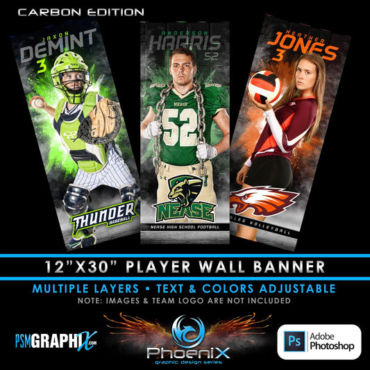 Carbon - Phoenix Series - Wall/Locker Banner & Poster Template-Photoshop Template - PSMGraphix