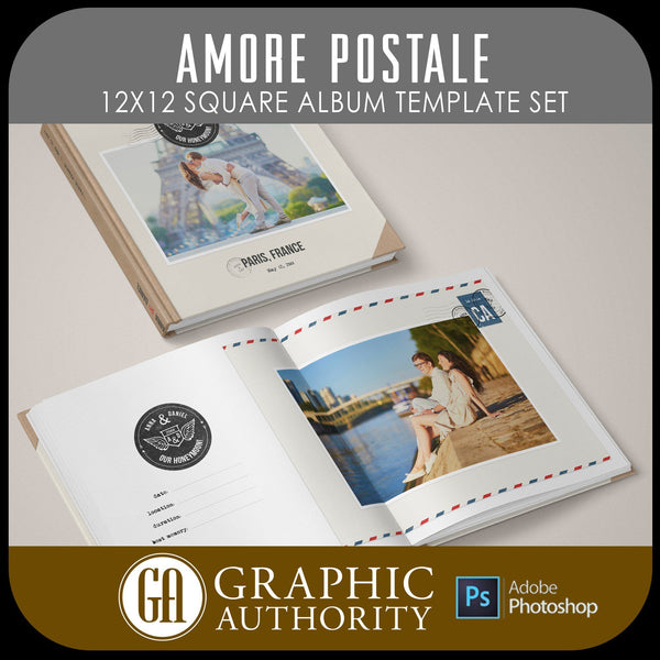 Amore Postale - 12x24 - Album Spreads-Photoshop Template - Graphic Authority