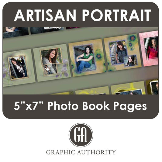 Artisan Portrait - 5"x7" Photo Book Pages-Photoshop Template - Graphic Authority