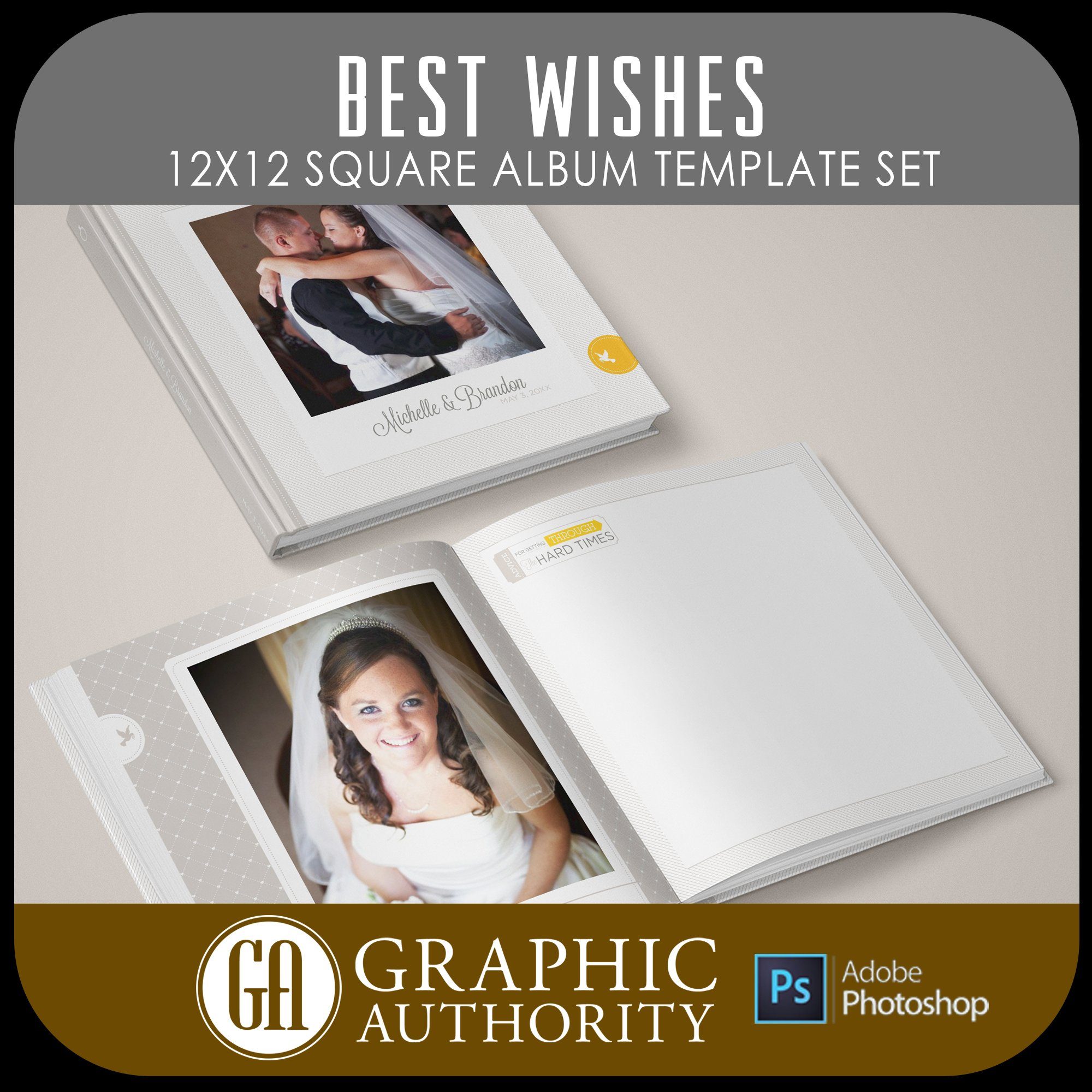 Best Wishes Black & White - 12x24 - Album Spreads-Photoshop Template - Graphic Authority