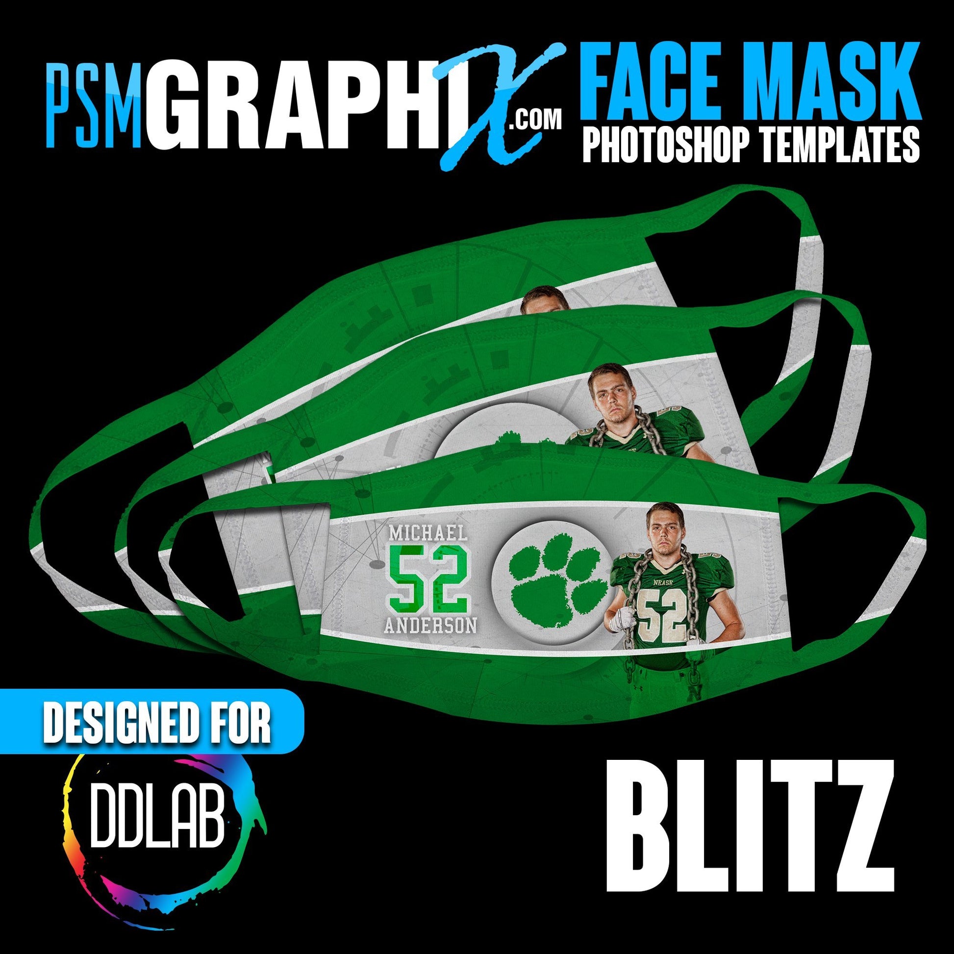 BLITZ - Face Mask Template Set (DDLAB) 3 Sizes-Photoshop Template - PSMGraphix