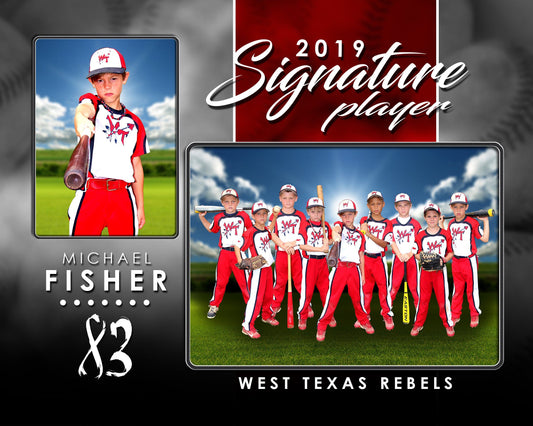 Signature Player - Baseball - V1 - Drop In Memory Mate H Template-Photoshop Template - Photo Solutions