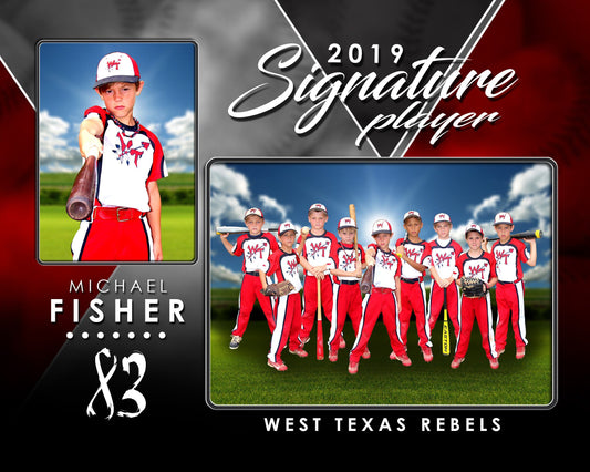 Signature Player - Baseball - V2 - Drop In Memory Mate H Template-Photoshop Template - Photo Solutions