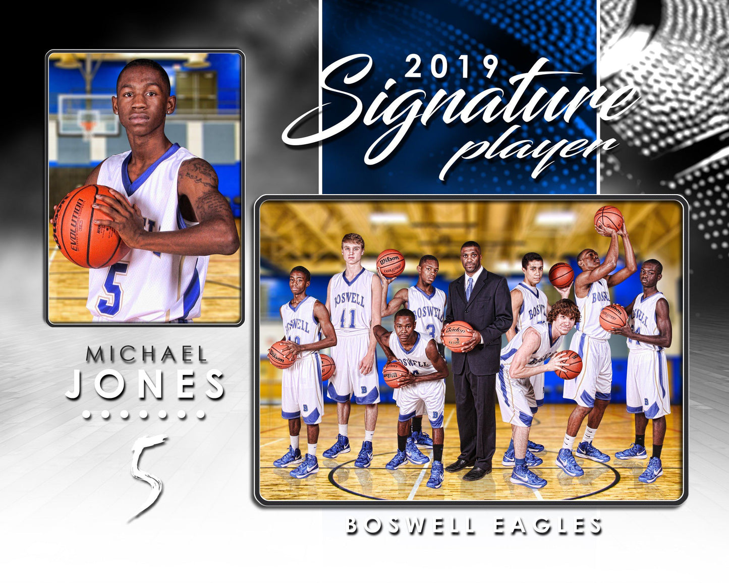 Signature Player - Basketball - V1 - Drop In Memory Mate H Template-Photoshop Template - Photo Solutions