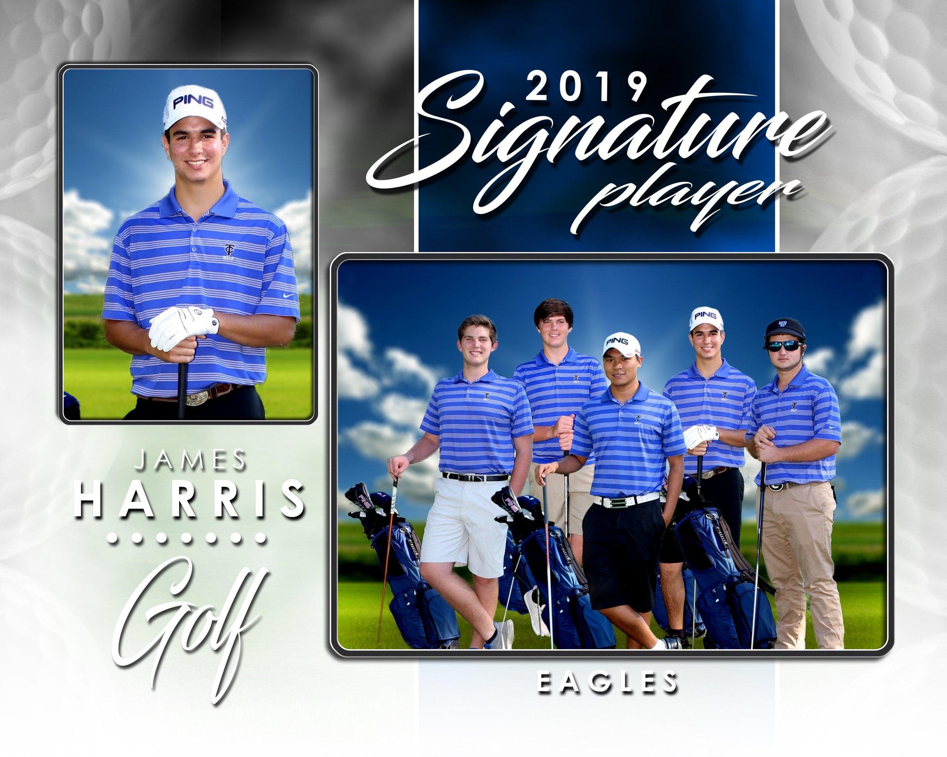 Signature Player - Golf - V1 - Drop In Memory Mate H Template-Photoshop Template - Photo Solutions