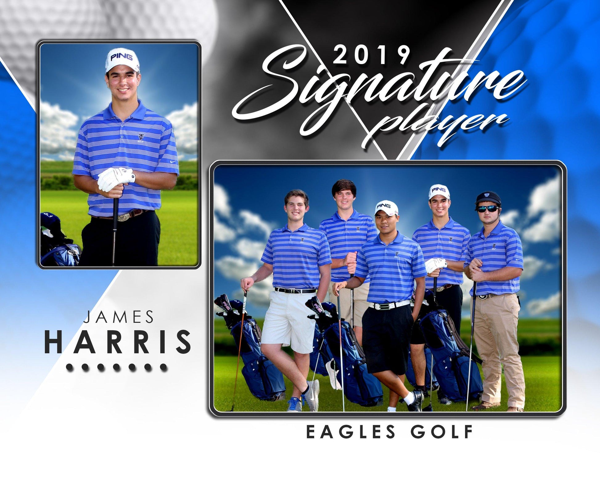 Signature Player - Golf - V2 - Drop In Memory Mate H Template-Photoshop Template - Photo Solutions