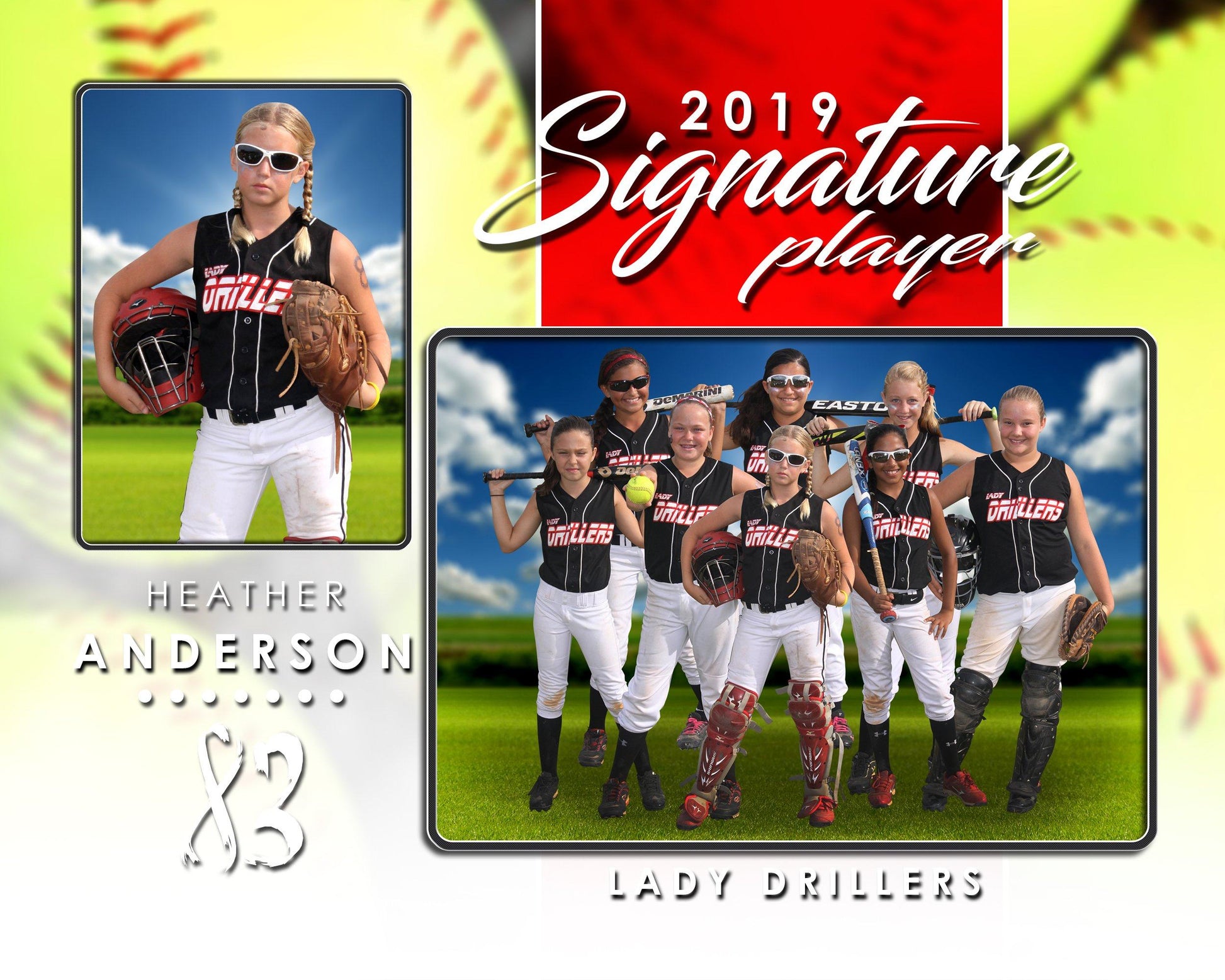 Signature Player - Softball - V1 - Drop In Memory Mate H Template-Photoshop Template - Photo Solutions
