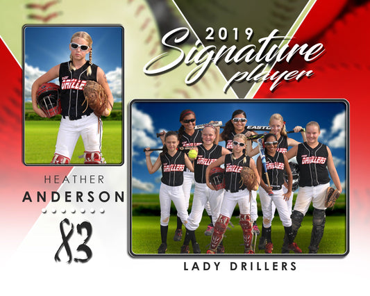 Signature Player - Softball - V2 - Drop In Memory Mate H Template-Photoshop Template - Photo Solutions