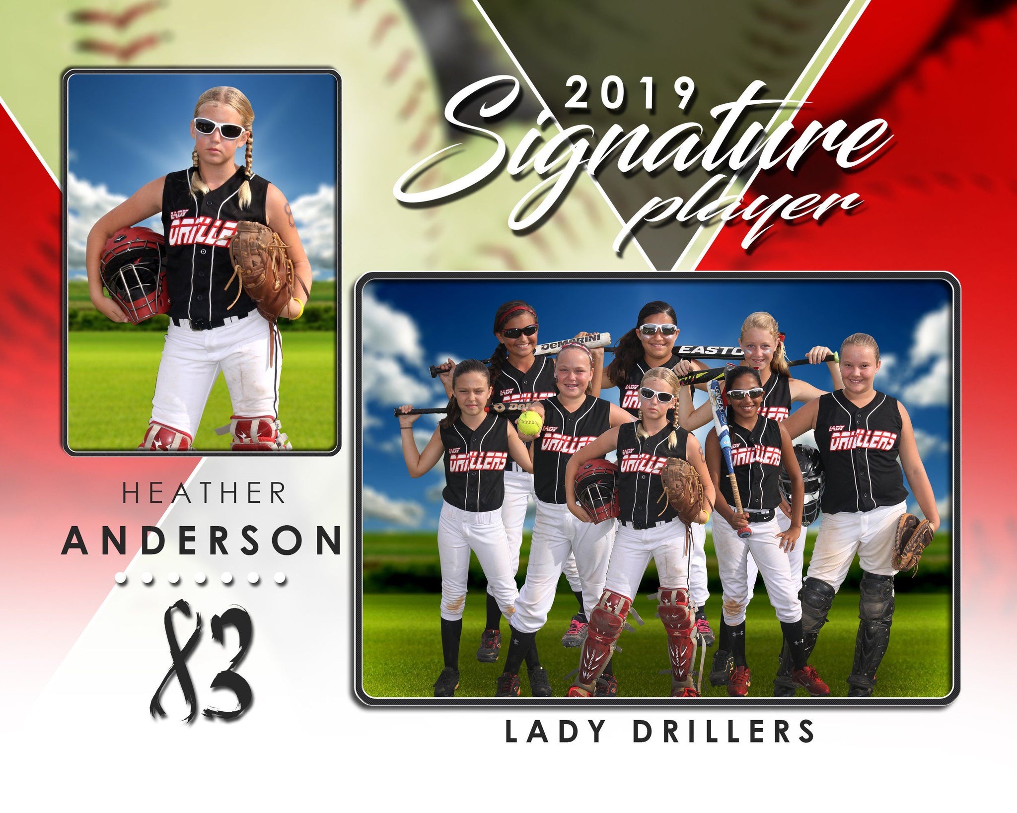 Signature Player - Softball - V2 - Drop In Memory Mate H Template-Photoshop Template - Photo Solutions