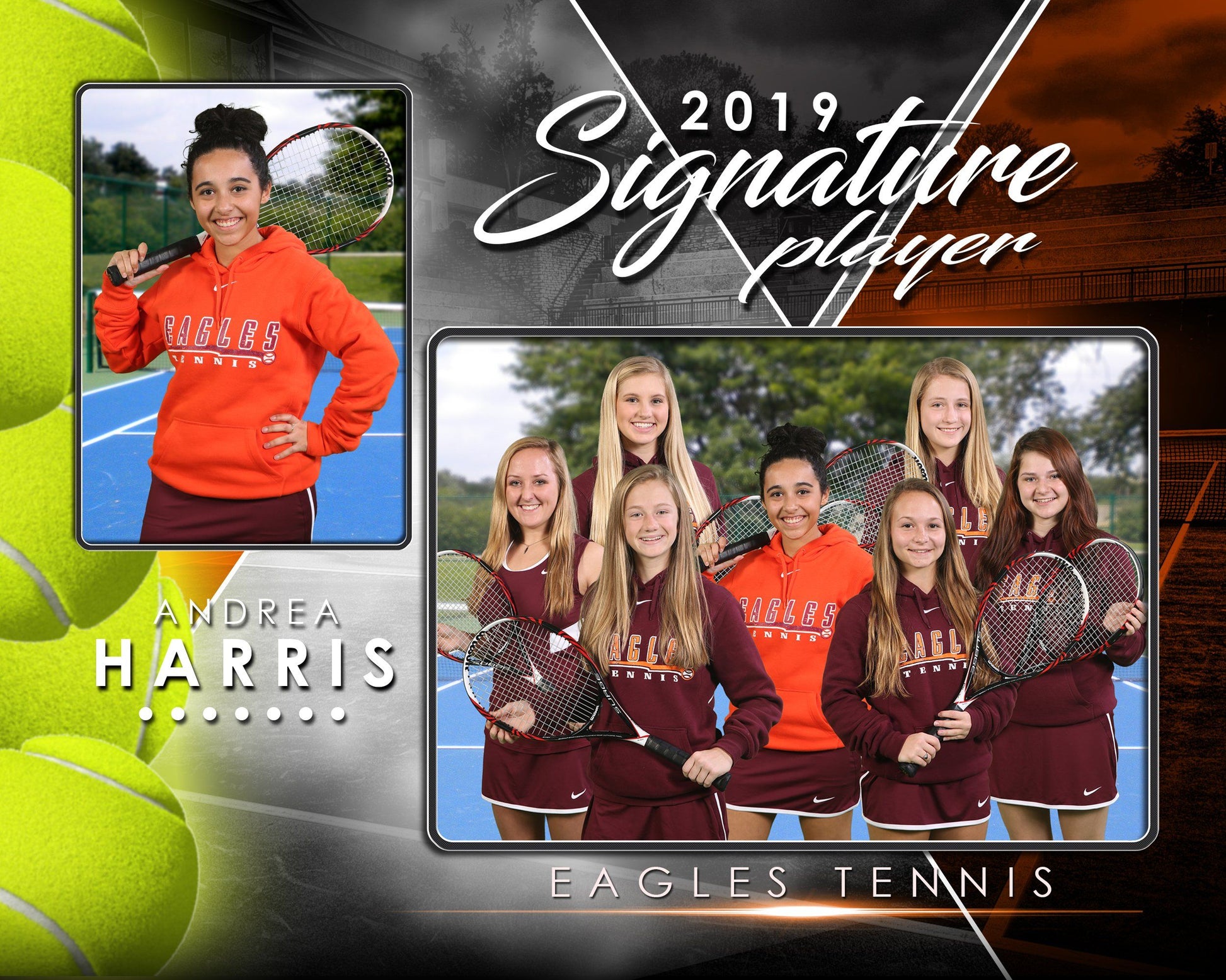 Signature Player - Tennis - V2 - Drop In Memory Mate H Template-Photoshop Template - Photo Solutions