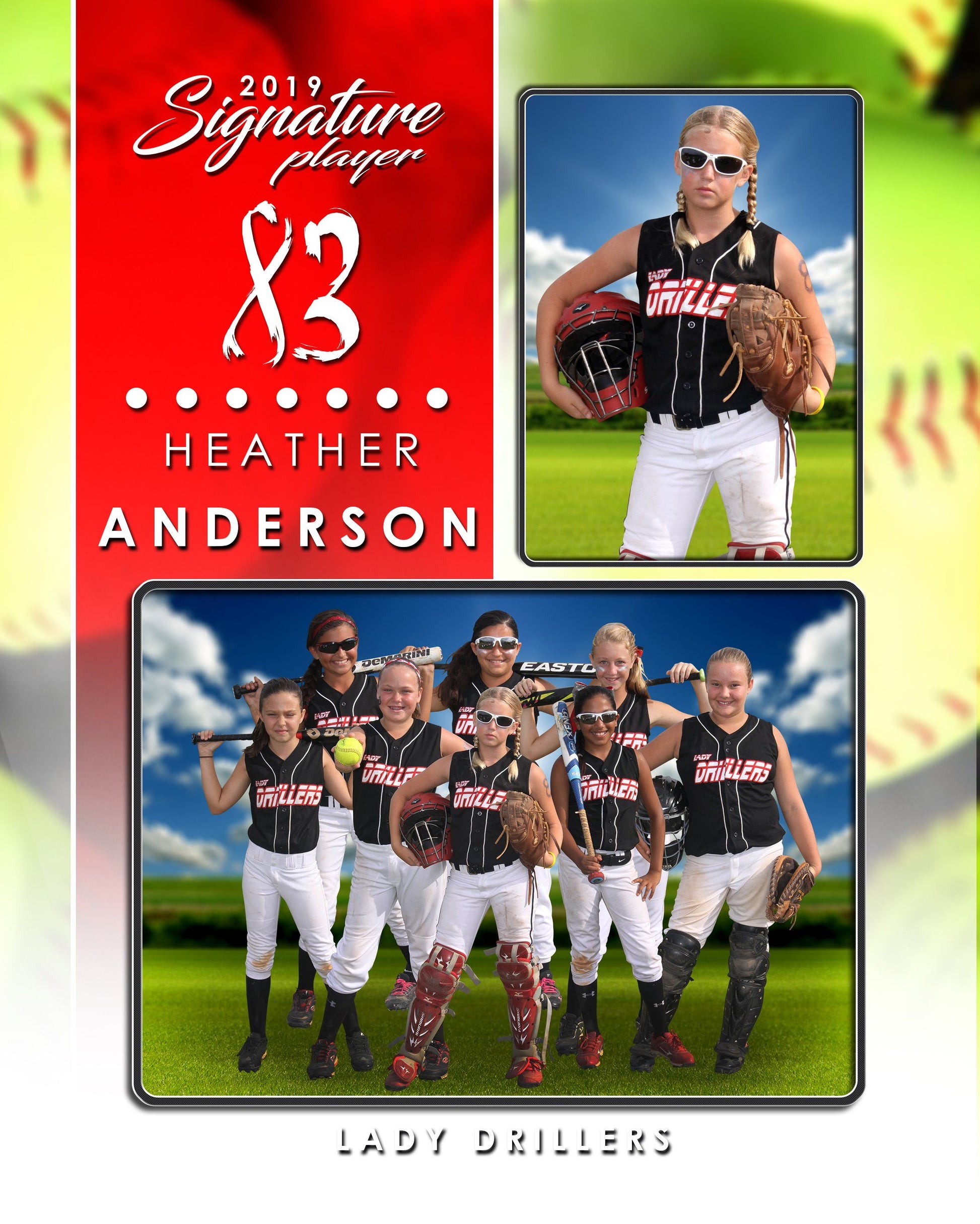 Signature Player - Softball - V1 - Drop In Memory Mate V Template-Photoshop Template - Photo Solutions