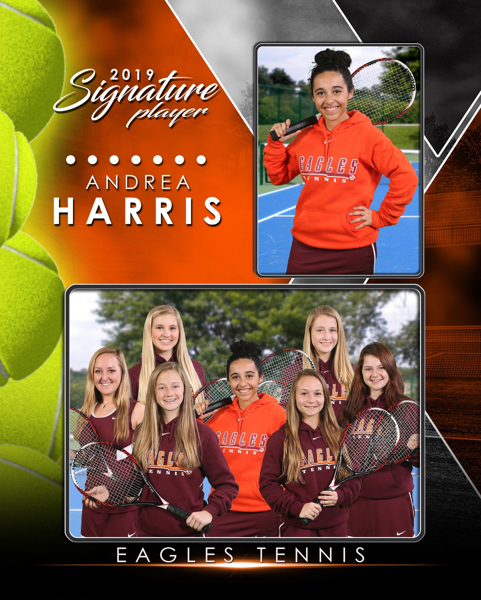 Signature Player - Tennis - V2 - Drop In Memory Mate V Template-Photoshop Template - Photo Solutions