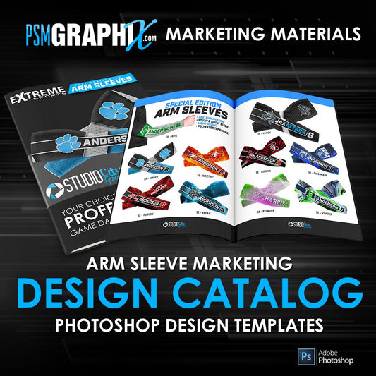 Arm Sleeve Marketing - Design Catalog Playbook-Photoshop Template - PSMGraphix
