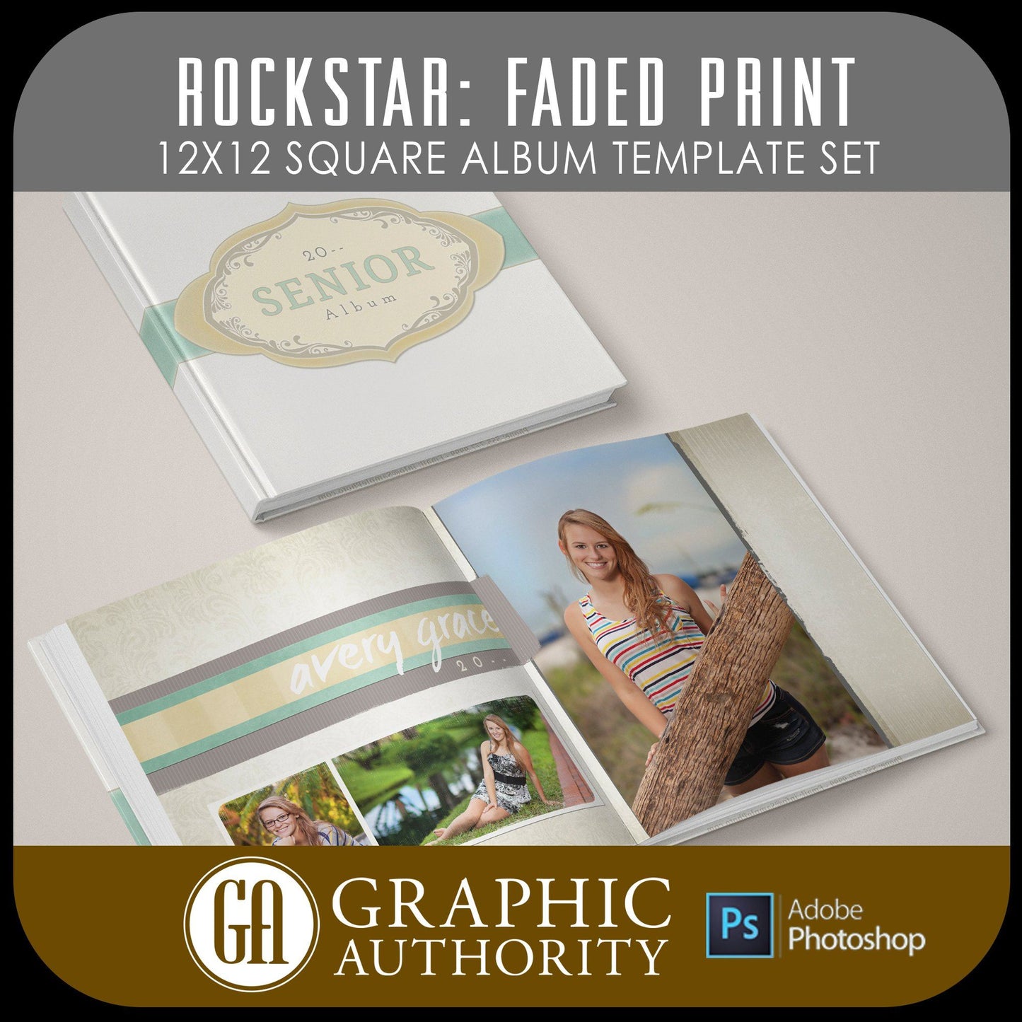 Rockstar - Faded Print - 12x24 - Album Spreads-Photoshop Template - Graphic Authority