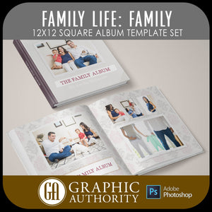 Family Life - Family - 12x24 - Album Spreads-Photoshop Template - Graphic Authority