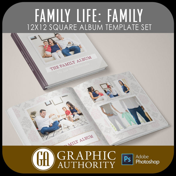 Family Life - Family - 12x24 - Album Spreads-Photoshop Template - Graphic Authority