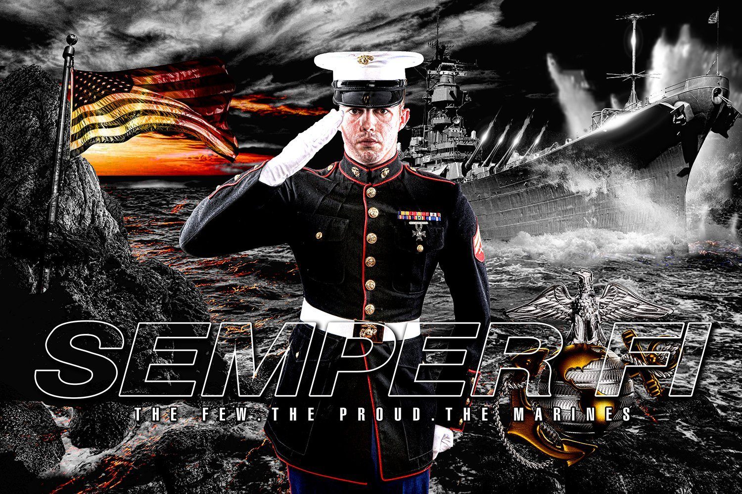 Marine/Navy - V.1 - Heroes Series - Poster/Banner H-Photoshop Template - Photo Solutions