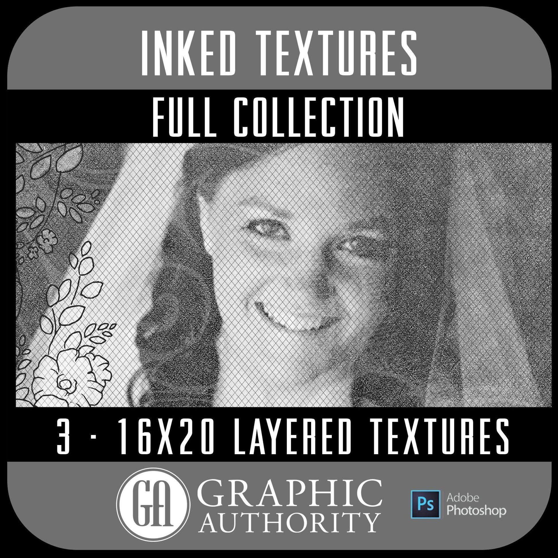 Inked - 16x20 Layered Textures - Full Collection-Photoshop Template - Graphic Authority