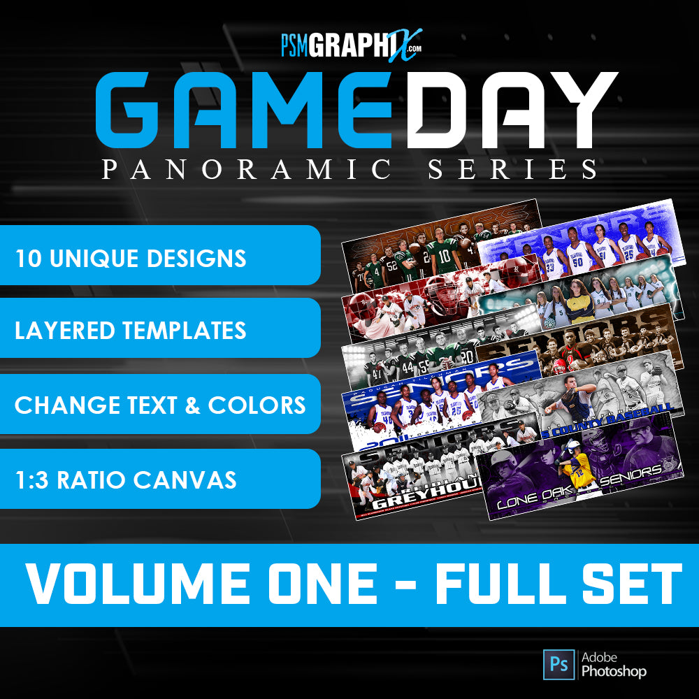 Bundle Template Set - Game Day Panoramics - Volume 1-Photoshop Template - PSMGraphix
