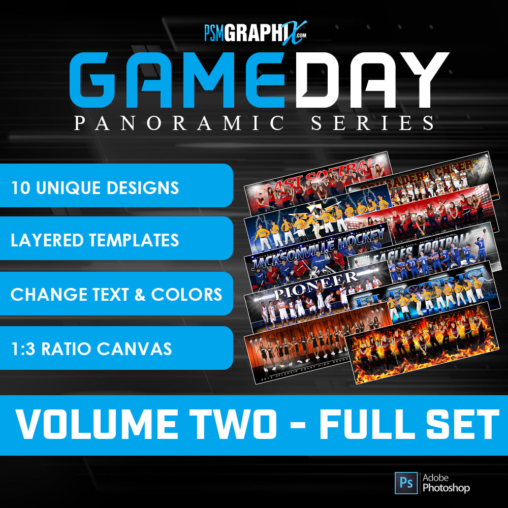 Bundle Template Set - Game Day Panoramics - Volume 2-Photoshop Template - PSMGraphix
