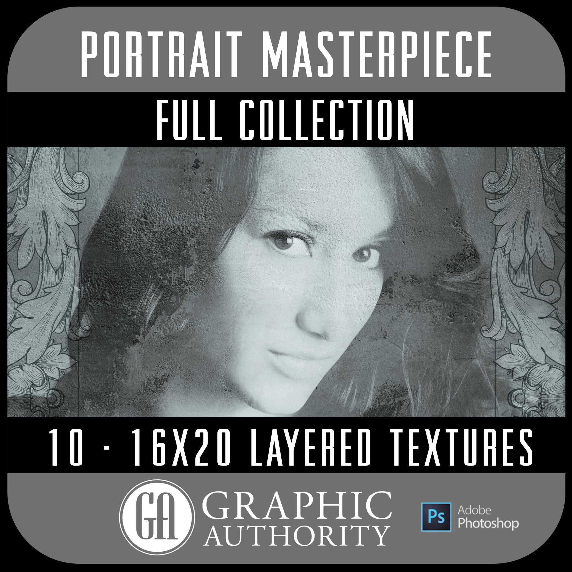 Portrait Masterpiece - Layered Textures - Full Collection-Photoshop Template - Graphic Authority